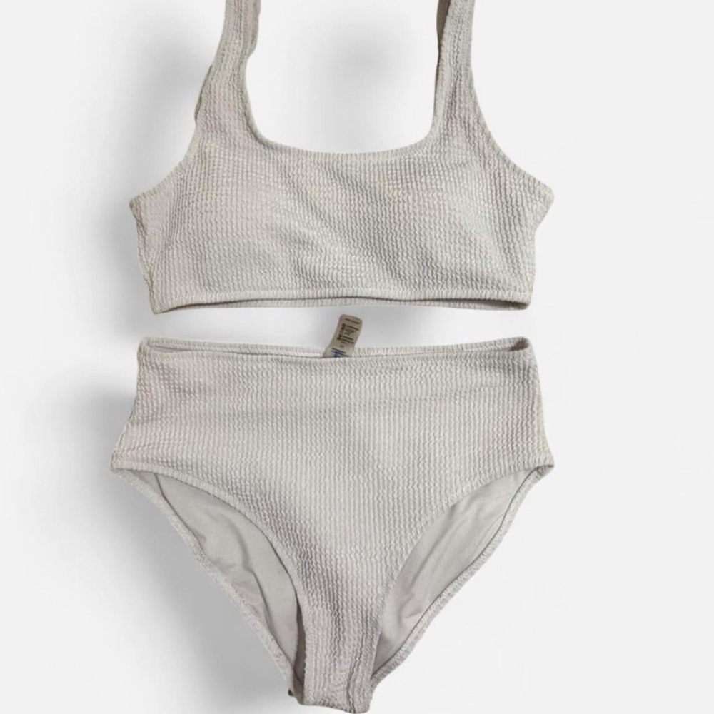 Textured Two-Piece Bikini Set in Light Beige